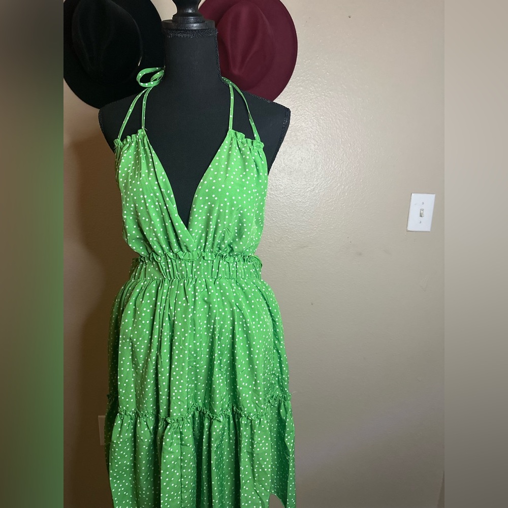 Green Polka Dot Halter Dress